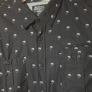 Black Skull Print Men's Shirt xxl button down long sleeve